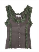 Romantic Ribbed Knit Top with Floral Lace Ruffles  Crystal Buttons - Image 2