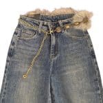 Faux Fur Belt Wide Leg Jeans