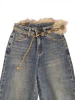 Faux Fur Belt Wide Leg Jeans