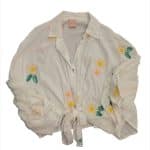 Daisy Embroidered Front Tie White Shirt