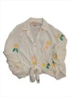 Daisy Embroidered Front Tie White Shirt