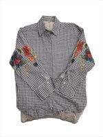 Floral Embroidered Gingham Check Oversized Shirt - Image 2