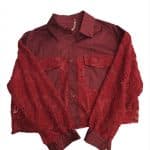Burgundy Floral Lace Panel Button-Up Shirt