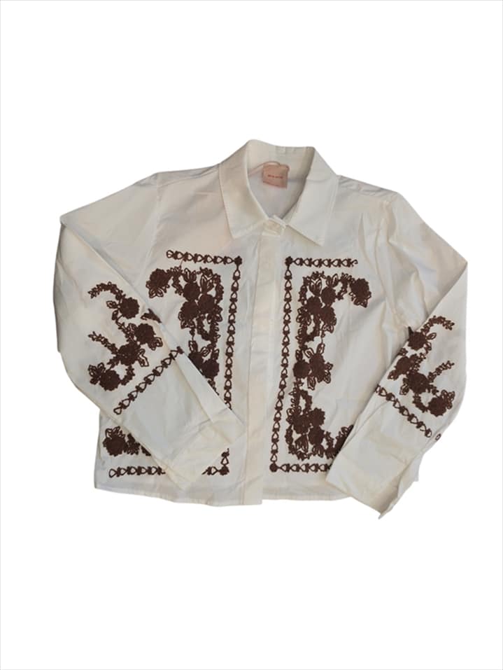 22296.jpg Boho Brown Floral Embroidered White Shirt - Image 1