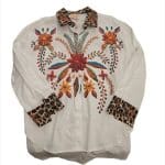 Boho Floral Embroidered Shirt with Leopard Print Details
