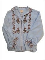Floral Embroidered Blue Pinstripe Oversized Shirt - Image 2