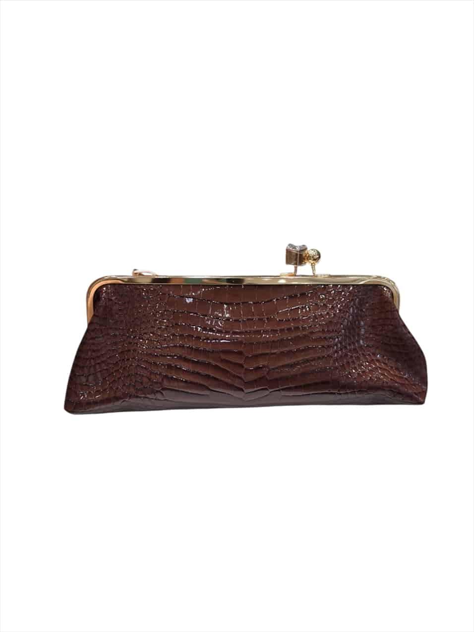A-2768.jpg The Monroe Glossy Croc Print Frame Clutch - Image 1