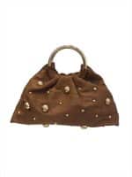 Golden Aura Suede-Effect Clutch Bag with Studs