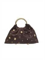 Golden Aura Suede-Effect Clutch Bag with Studs - Image 3
