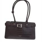 Croc-Embossed Chocolate Brown Shoulder Bag