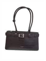 Croc-Embossed Chocolate Brown Shoulder Bag - Image 2