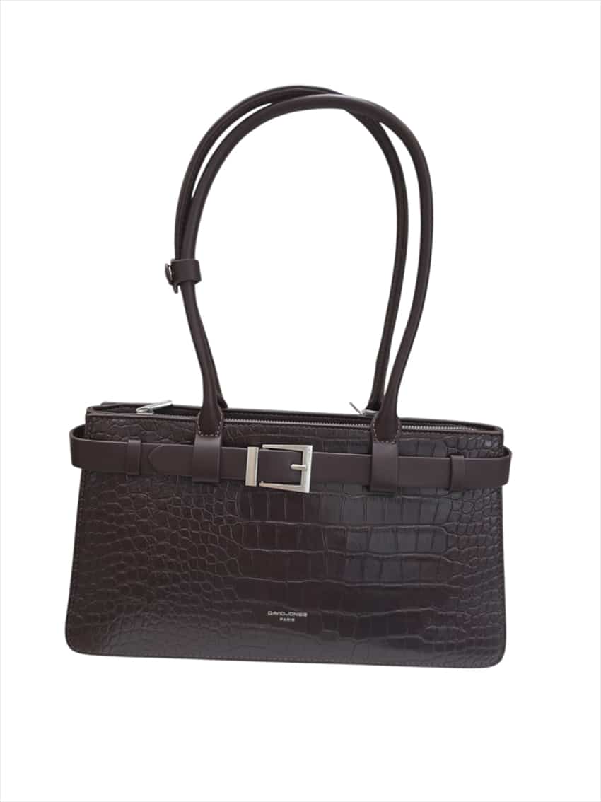 CM8604.jpg Croc-Embossed Chocolate Brown Shoulder Bag - Image 1