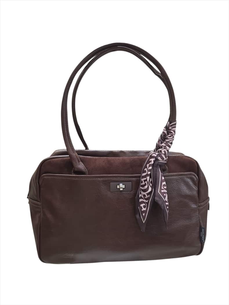CM8724.jpg Vintage Leather-Effect Handbag with Printed Scarf - Image 1