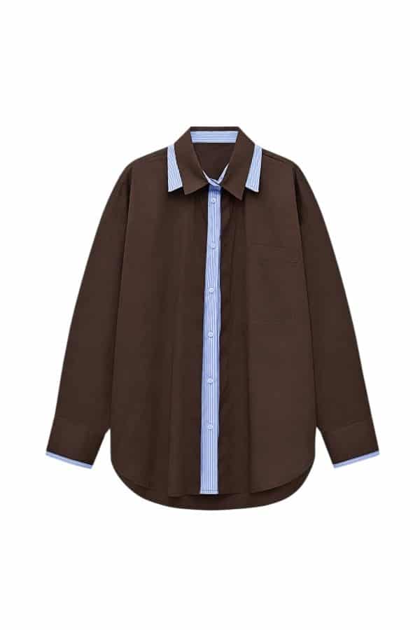 LD6129.jpg Oversized Contrast Stripe Detail Shirt - Image 1