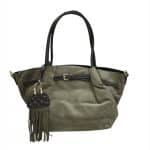 Olive Green Slouchy Tote Bag with Fringe Accent