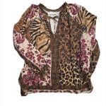 Boho Mixed Print Tie-Neck Blouse