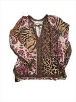Boho Mixed Print Tie-Neck Blouse