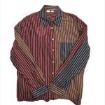 Oversized Colorblock Pinstripe Button-Up Shirt