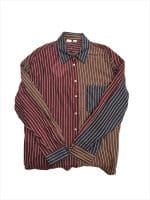 Oversized Colorblock Pinstripe Button-Up Shirt