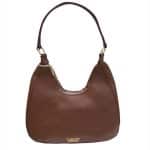 Chocolate Brown Textured Handbag with Croc-Effect Trim