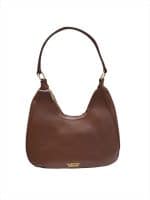Chocolate Brown Textured Handbag with Croc-Effect Trim