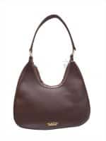 Chocolate Brown Textured Handbag with Croc-Effect Trim - Image 3